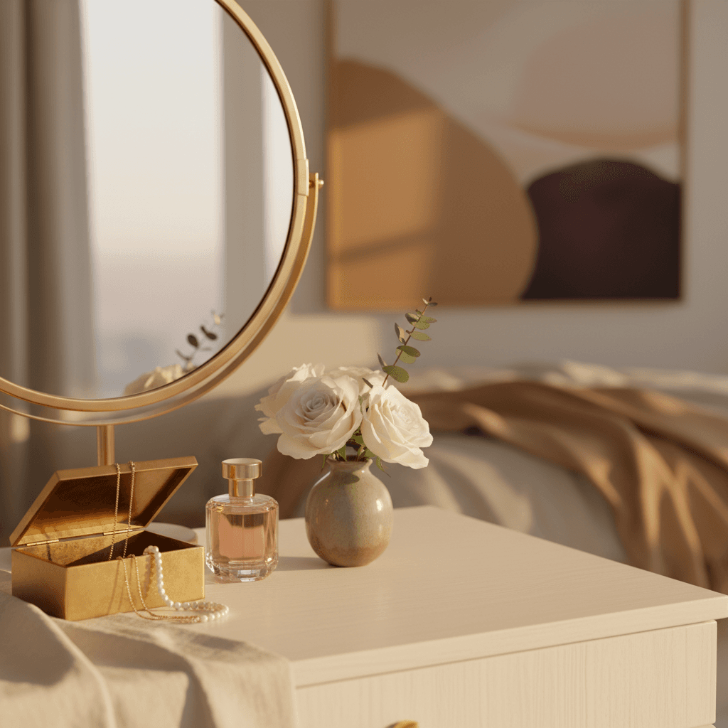 Elegant wardrobe styling flat-lay