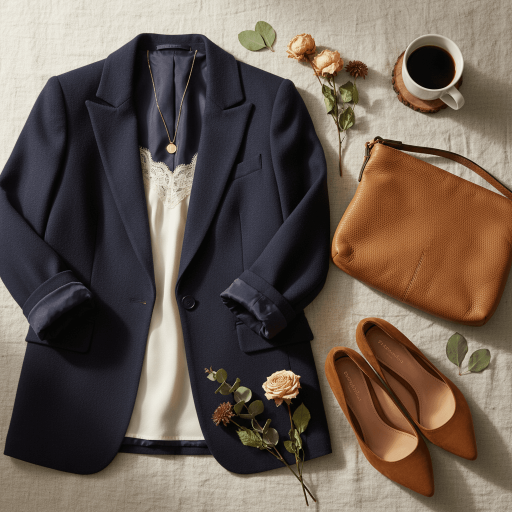 Stylish wardrobe styling session in progress